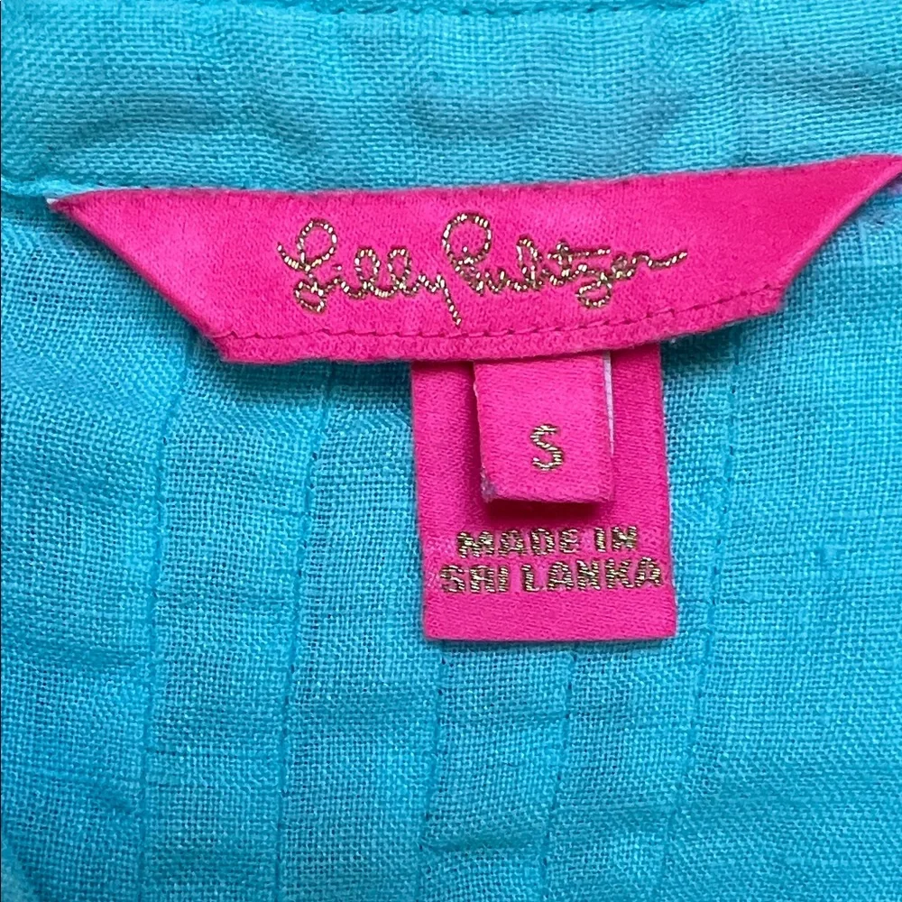 Lilly Pulitzer (2) BUNDLE Vibrant Teal Pink 100% Linen Sarasota Tunics Size S - Picture 3 of 16